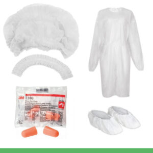 kit gmp proteçao indiviual p/ visitante (jaleco-sapatilha-touca-auricular)